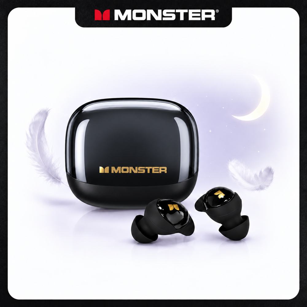 Monster Sleep Earphones - True Wireless Bluetooth Earbuds, Invisible Mini Lightweight In-Ear Headphones with Earjoy App, White Noise & Custom EQ for Side Sleepers & Travel Use, True Wireless Earphones