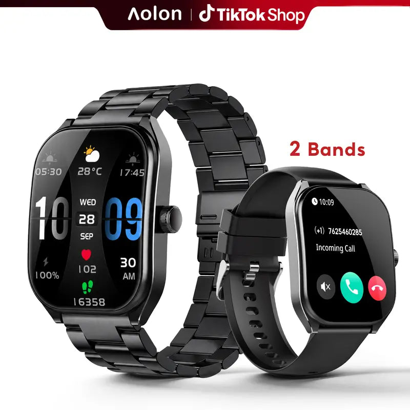 Silicone Smart Watch - Business Style Wearable Device, 2.01" HD Curved Touchscreen Smartwatch, Bluetooth Calling, AI Voice Assistant, IP68 Waterproof, 100+ Sports Tracking Modes, Health & Fitness Tracker, Android & iOS Compatible, Father's Day Gift
