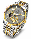 LOUIEJUELEN Aviator Series Men's Swiss Automatic Skeleton Watch - 42mm Stainless Steel Chronograph with Sapphire Crystal, Water-Resistant & Shockproof, Luminous Dial for Business & Casual Occasions