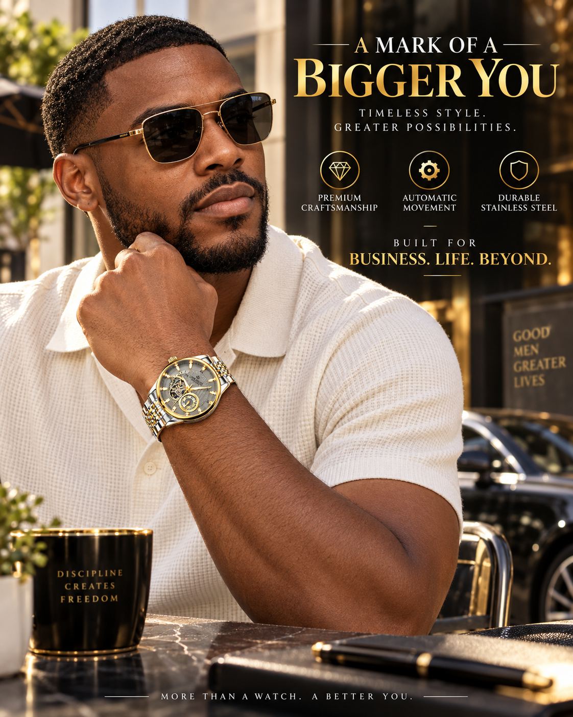 LOUIEJUELEN Aviator Series Men's Swiss Automatic Skeleton Watch - 42mm Stainless Steel Chronograph with Sapphire Crystal, Water-Resistant & Shockproof, Luminous Dial for Business & Casual Occasions