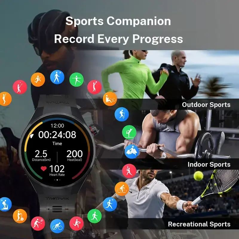 Wireless Waterproof Smartwatch for Men and Women - 4 Bands, Bluetooth Calling, 7-Day Battery, IP68 Waterproof, Heart Rate Sleep Monitor, UV Light Camera, Phone Android Compatible, Daily Wea