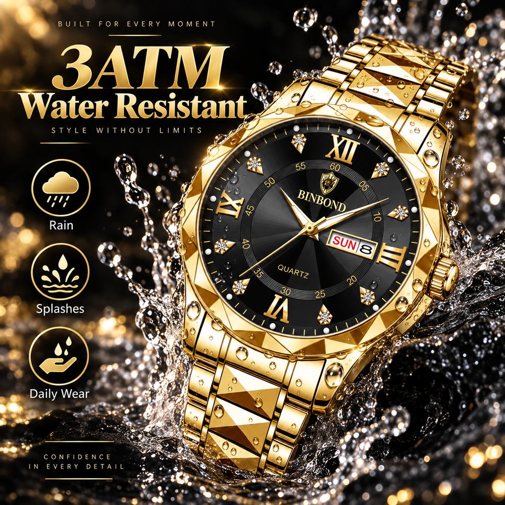 Men's Business Fashion Rhinestone Decor Analog Quartz Watch, Calendrier Waterproof Watch for Party, Daily Decor, Trendy Exquisite Watch for Birthday Gift with Box, Business Fashion Watches