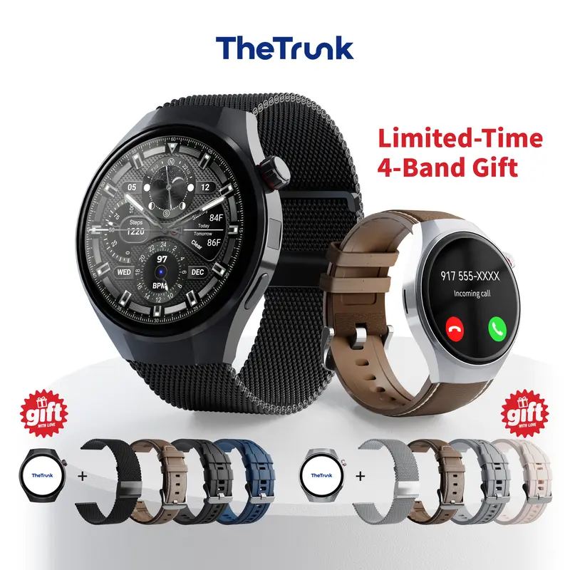 Wireless Waterproof Smartwatch for Men and Women - 4 Bands, Bluetooth Calling, 7-Day Battery, IP68 Waterproof, Heart Rate Sleep Monitor, UV Light Camera, Phone Android Compatible, Daily Wea