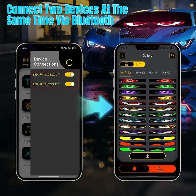 Devil's Eye High-Brightness LED Windshield Display, 15*4''/23*5'' Programmable LED Matrix Panel, Ojos Led Para Carro, USB-Powered with Remote & App Control for Sedans, SUVs & Medium Trucks