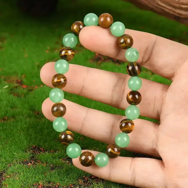 Unisex Tiger Eye & Green Aventurine Beaded Crystal Bracelet - Adjustable Size (5.9-7.87in) Charms for Unisex Wear, Abundance, Wealth-Attracting Adult Costume Jewelry Unscented Anniversary Accessory