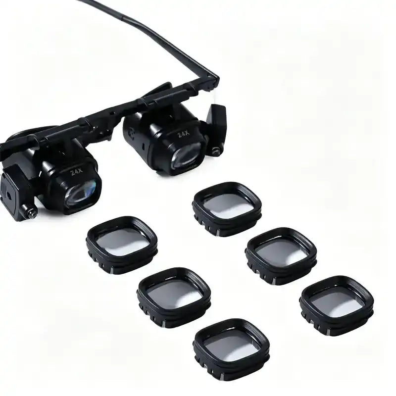 Unisex Hands-Free Head Mount Magnifier, Adjustable 2x-24x Lenses, LED Lighting, Compact Portable Phone Accessory for Sports & Outdoor Hobbyists’ Precision Repair Tools and Gadgets