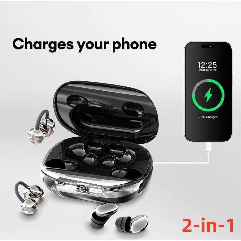 3-in-1 Wireless Electronic Headphones (6 Pieces: Sleep, In-Ear, Clip-On), Black-GT699S, Water Proof, IPX5 Rated, Sports-Secure Fit, Chargeable with Reverse Charging, Sleep Aid, Compatible with Android & iOS Cellphones