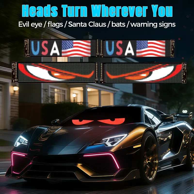 Devil's Eye High-Brightness LED Windshield Display, 15*4''/23*5'' Programmable LED Matrix Panel, Ojos Led Para Carro, USB-Powered with Remote & App Control for Sedans, SUVs & Medium Trucks