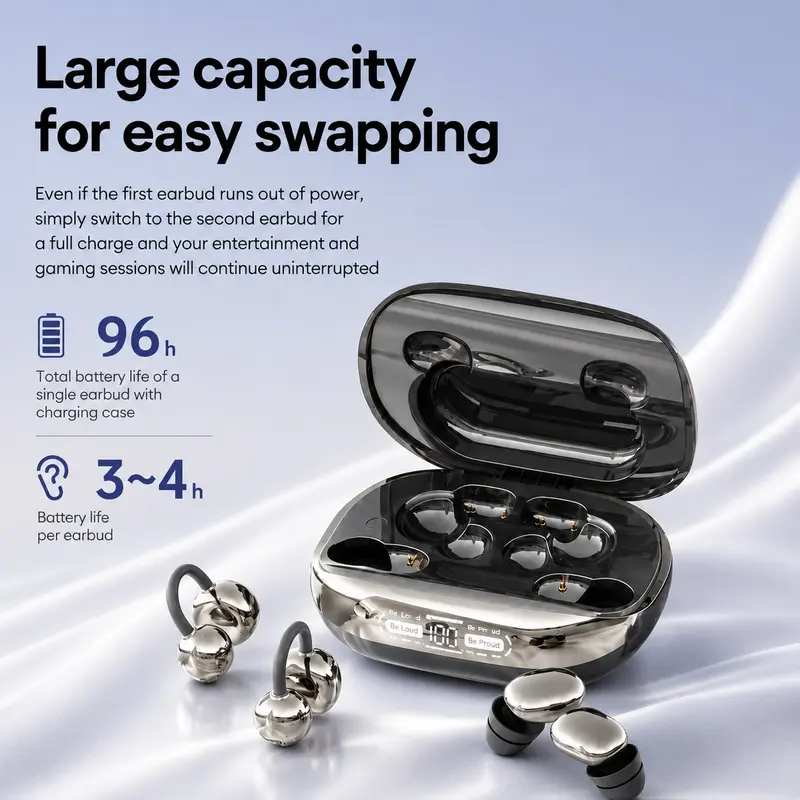 3-in-1 Wireless Electronic Headphones (6 Pieces: Sleep, In-Ear, Clip-On), Black-GT699S, Water Proof, IPX5 Rated, Sports-Secure Fit, Chargeable with Reverse Charging, Sleep Aid, Compatible with Android & iOS Cellphones
