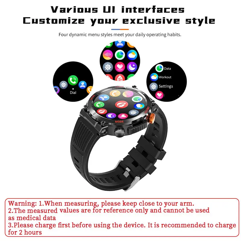 Military Smartwatches (Call Reception/Number Dialing) with LED Flashlight 1.46-inch High-Definition Outdoor Tactical Strong Smart Watch for Sports and Fitness Tracking, Weather , Information Push Voice Assistant, Clock Display Suitable for IOS and Android