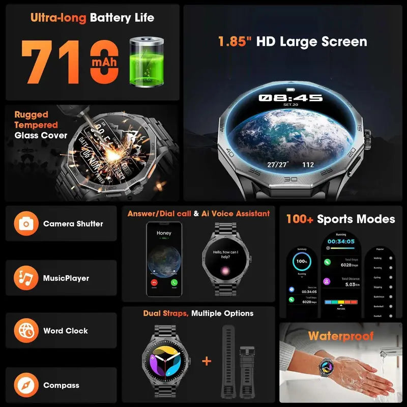 Multifunctional Smartwatch, Fashion Digital Sports Watch for Women and Men, Smart Watch for Android, Waterproof Fitness Smartwatches