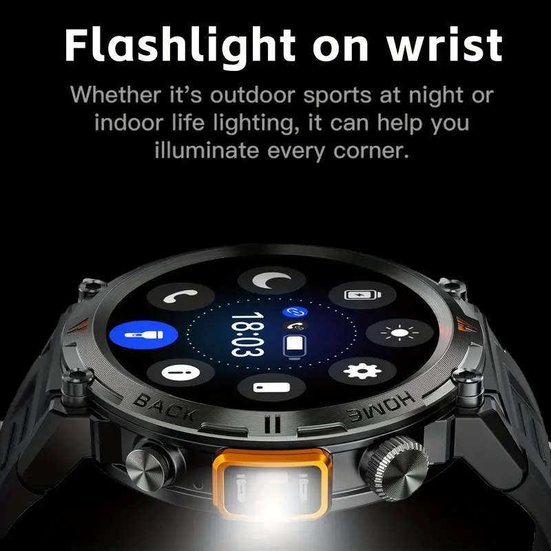 Rugged Wearable Smartwatch for Men - Electronic Gadgets with Call Receive/Dial, LED Flashlight, 3ATM Waterproof, 100+ Sports Modes, Pedometer, Durability, Motion Tracker Smart Watches, Camera Remote Ctrl (Swimming & Gift Compatible)