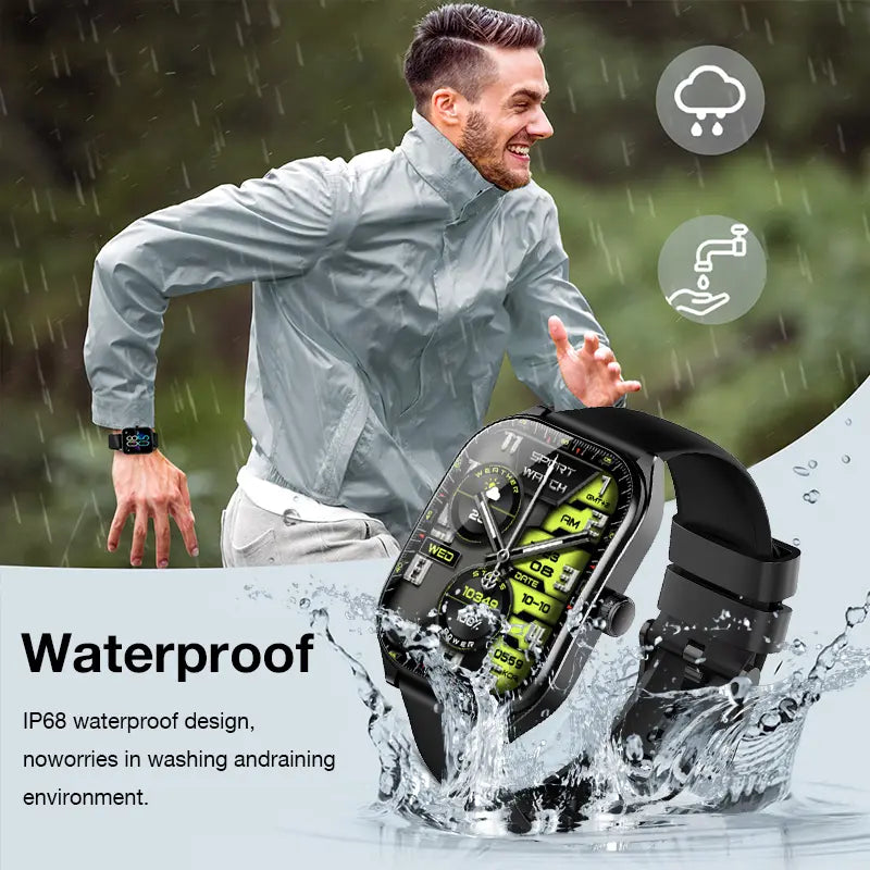 Silicone Smart Watch - Business Style Wearable Device, 2.01" HD Curved Touchscreen Smartwatch, Bluetooth Calling, AI Voice Assistant, IP68 Waterproof, 100+ Sports Tracking Modes, Health & Fitness Tracker, Android & iOS Compatible, Father's Day Gift