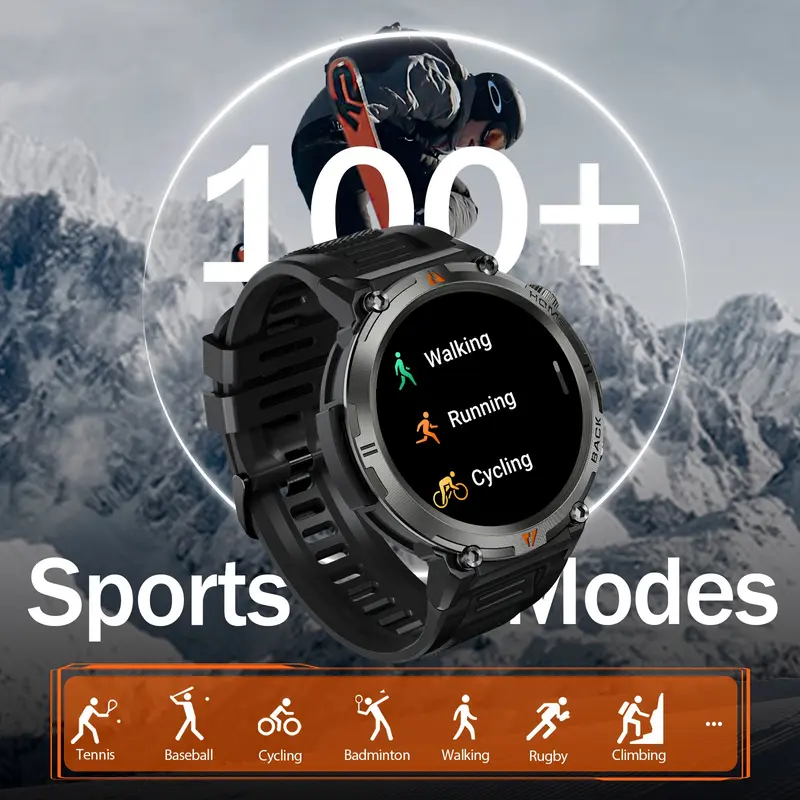 Rugged Wearable Smartwatch for Men - Electronic Gadgets with Call Receive/Dial, LED Flashlight, 3ATM Waterproof, 100+ Sports Modes, Pedometer, Durability, Motion Tracker Smart Watches, Camera Remote Ctrl (Swimming & Gift Compatible)