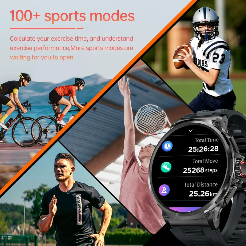 Men's Outdoor Sports Tracking Wristwatch, Step Tracker Watch, Sports Smart Watch, 1.85 Inch Round Screen, 710mah Battery Life, Ip67 Waterproof, Bluetooth-compatible, Compatible with iOSandroid, Sports Tracking Smartwatch