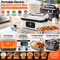 Cordless Heated Lunch Box - Thermal Lunch Box for Adults, Leakproof Insulated Lunchbox, Non-Toxic Stainless Steel, ABS, 12000mAh Battery, 220°F Max Warmer, Lid, Fork, Portable for Office/Car, Dishwasher Safe