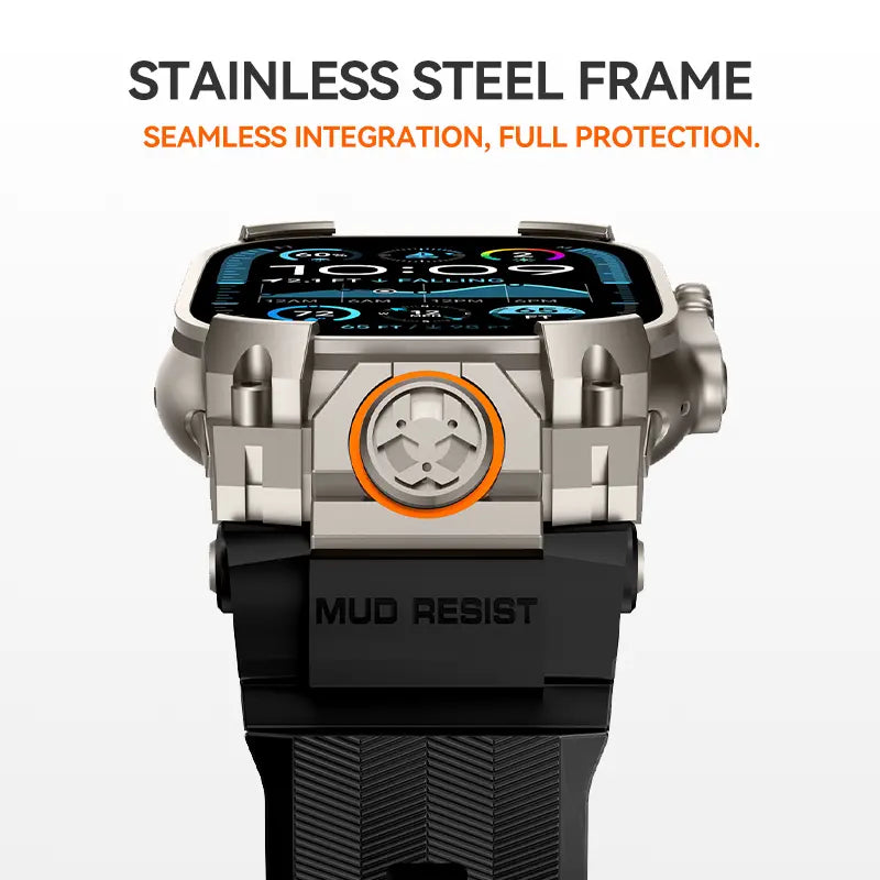 Tactical Armor Wearable Accessory for 49mm Ultra Smart Watch, Rugged Mud-Resistant Silicone+Steel Strap with Premium Stainless Steel Frame, Shockproof Full-Edge Protection Sports Wristband for Outdoorsmen