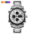 SKMEI Men's 2-Tone Stainless Steel Sport Watch | Analog-Digital, 3 Time Zones, Backlight & Alarm | Perfect Unique Birthday Gift for Him