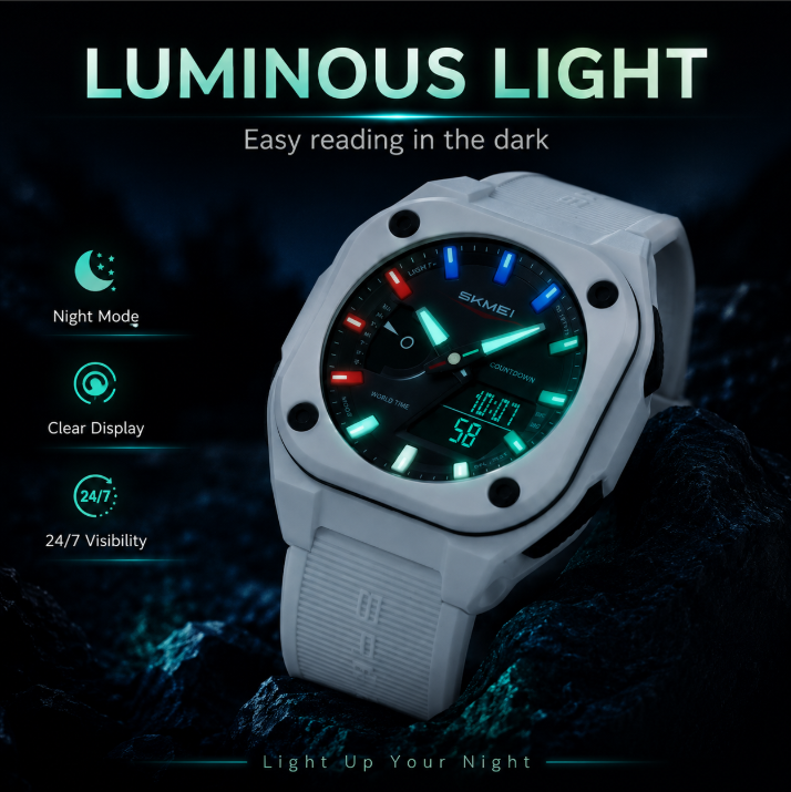 Men's Casual Quartz Analog-Digital Plastic Sport Watch - 30M-50M Waterproof, Chronograph, Luminous Light, Multiple Time Zones, Alarm, TPU Strap, Wearable Tech, Men's Accessories, Mens Gifts