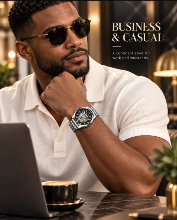 Men's Silver Color Steel Strap Dual-Sided Transparent Sporty Casual Business Watch, Quartz Wristwatch, Analog Round Face, Quartz Movement, Alloy Case