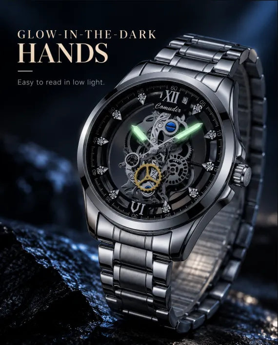 Men's Silver Color Steel Strap Dual-Sided Transparent Sporty Casual Business Watch, Quartz Wristwatch, Analog Round Face, Quartz Movement, Alloy Case