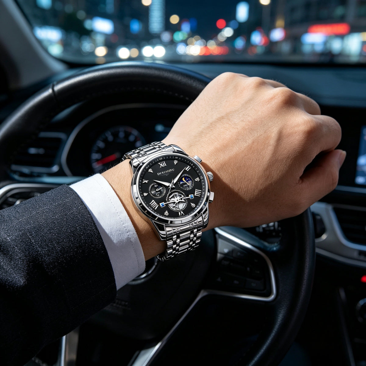 New stylish three-hand six-fingered men's watch - quartz model is selling well with steel strap men's watch.