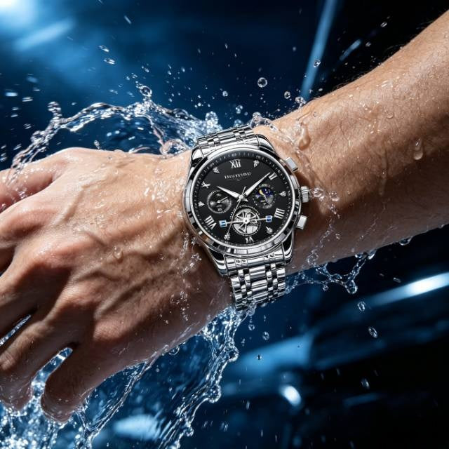New stylish three-hand six-fingered men's watch - quartz model is selling well with steel strap men's watch.