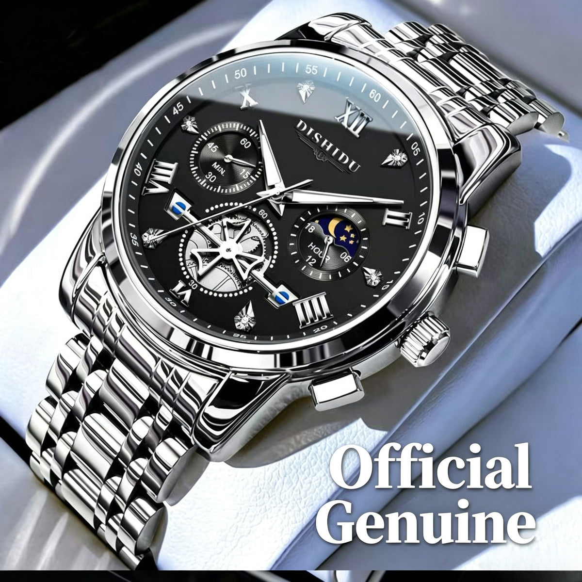 New stylish three-hand six-fingered men's watch - quartz model is selling well with steel strap men's watch.