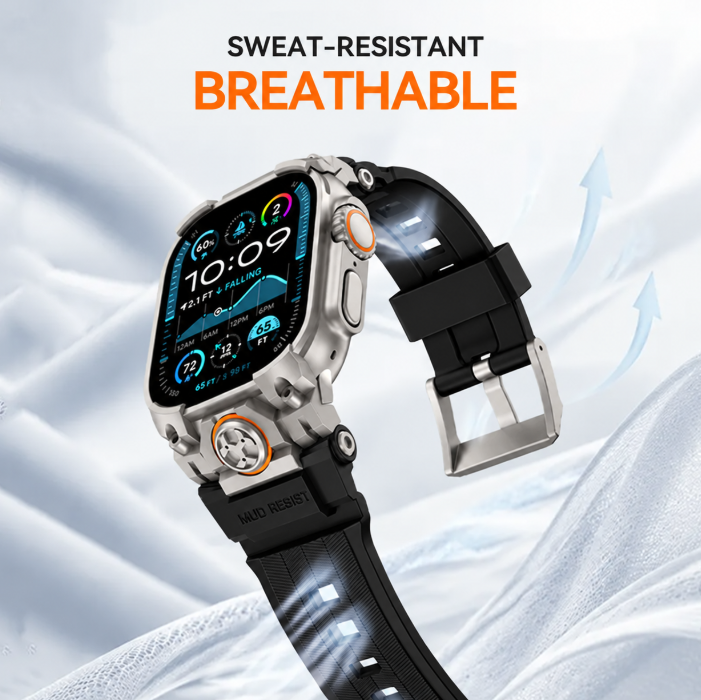 Tactical Armor Wearable Accessory for 49mm Ultra Smart Watch, Rugged Mud-Resistant Silicone+Steel Strap with Premium Stainless Steel Frame, Shockproof Full-Edge Protection Sports Wristband for Outdoorsmen