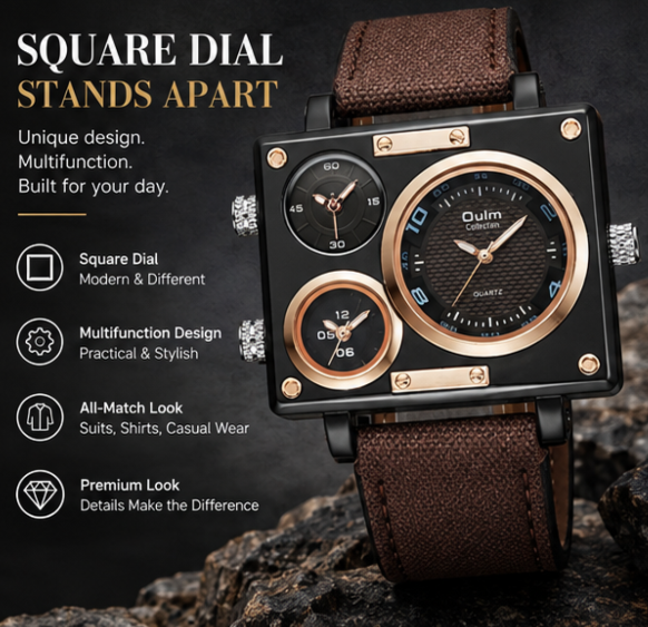 Men's Business Fashion Square Dial Quartz Watch, with Box, 2024 New Style Fashion Multifunction Watch for Party, Trendy All-match & Exquisite Watch for Birthday Gift, Trendy Multifunctional Watch, Business Fashion Watches