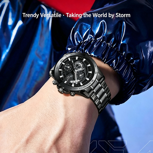 Dizhi Trendy Black Knight Steel Band Men's Fashion Multifunctional Luminous Waterproof Business-Style Quartz Watch