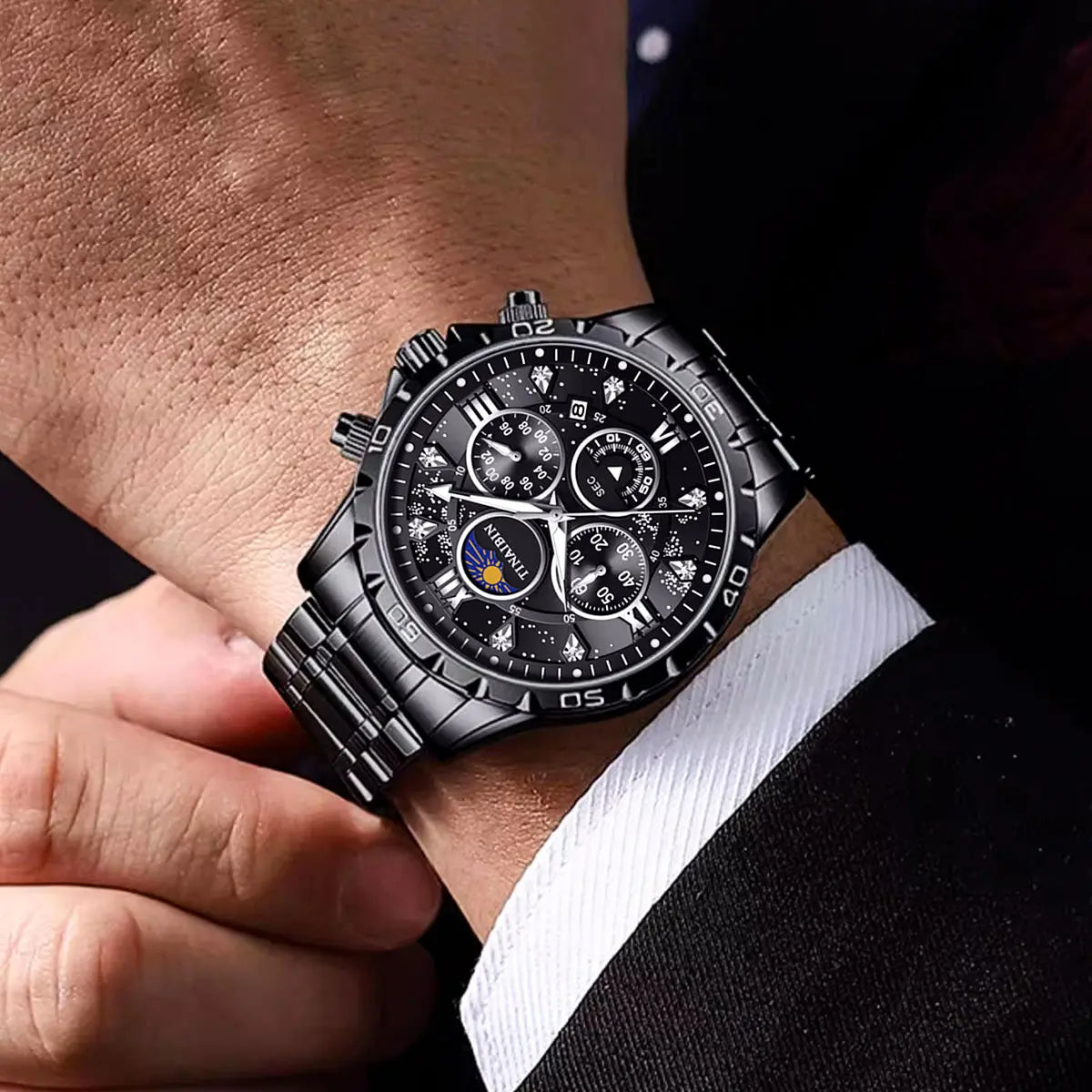 Men's Luxury Watch Men's Quartz Watch with Date Display, Men's Round Dial Steel Strap Waterproof Luminous Dial, Watch Suitable for Party and Casual Wear, Gift Set with Box