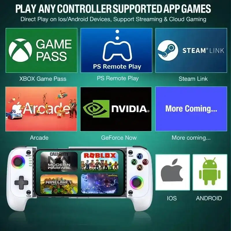 Wireless Mobile Gaming Controller for 100-175mm Smartphones, Rechargeable Portable Controller for iPhone/Android/iPad, Hall Effect Joystick, Turbo, Low Latency Bluetooth, Phone Case Support, Gaming Accessories for Steam, Cool Gadgets Gifts for Him