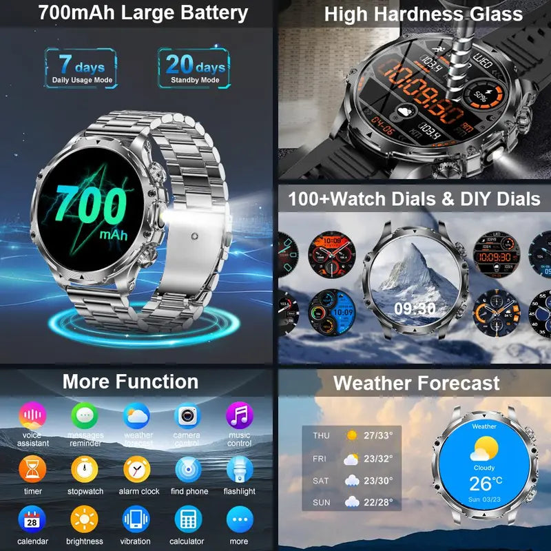 1.85-Inch Large-Screen Smartwatch with Call Answering, Calling, and Message Reminders, Wireless Multifunctional Smart Watch with Spare Silicone Band and Multiple Sports Modes for Men