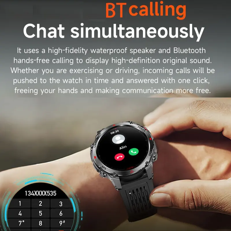 GPS Outdoor Sports Smartwatch, Fitness Tracker with Wireless Calling, 100+ Sports Modes, Calorie Counter, Weather Alerts & LED Compass, Gift for Men and Women, Fitness Smart Watches, Multifunctional Smart Watch