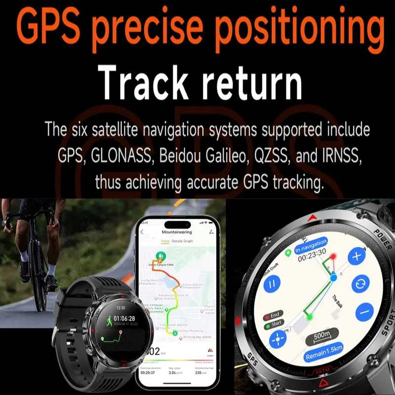 GPS Outdoor Sports Smartwatch, Fitness Tracker with Wireless Calling, 100+ Sports Modes, Calorie Counter, Weather Alerts & LED Compass, Gift for Men and Women, Fitness Smart Watches, Multifunctional Smart Watch
