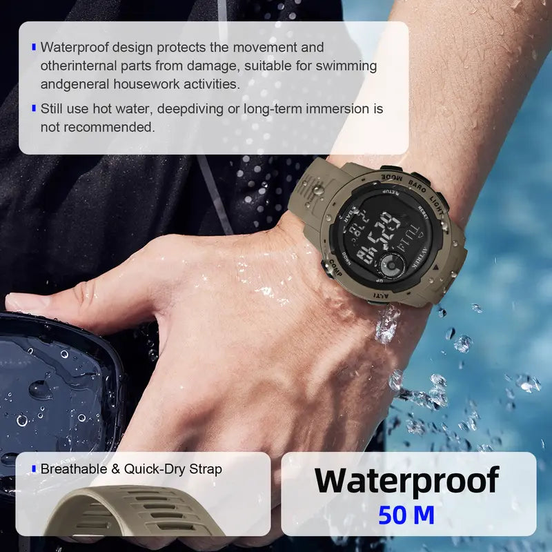 Trendy Multifunctional Tactical Sport Watch for Men Men's Accessories with Luminous Dial, Altimeter, Compass, Stopwatch, 50M Waterproof for Outdoor Hiking, Camping, Trendy Multifunctional Watch sohochic