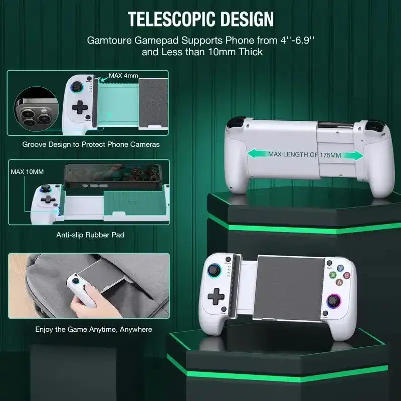 Wireless Mobile Gaming Controller for 100-175mm Smartphones, Rechargeable Portable Controller for iPhone/Android/iPad, Hall Effect Joystick, Turbo, Low Latency Bluetooth, Phone Case Support, Gaming Accessories for Steam, Cool Gadgets Gifts for Him