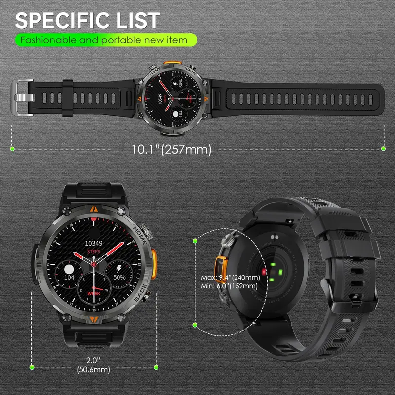 Rugged Wearable Smartwatch for Men - Electronic Gadgets with Call Receive/Dial, LED Flashlight, 3ATM Waterproof, 100+ Sports Modes, Pedometer, Durability, Motion Tracker Smart Watches, Camera Remote Ctrl (Swimming & Gift Compatible)