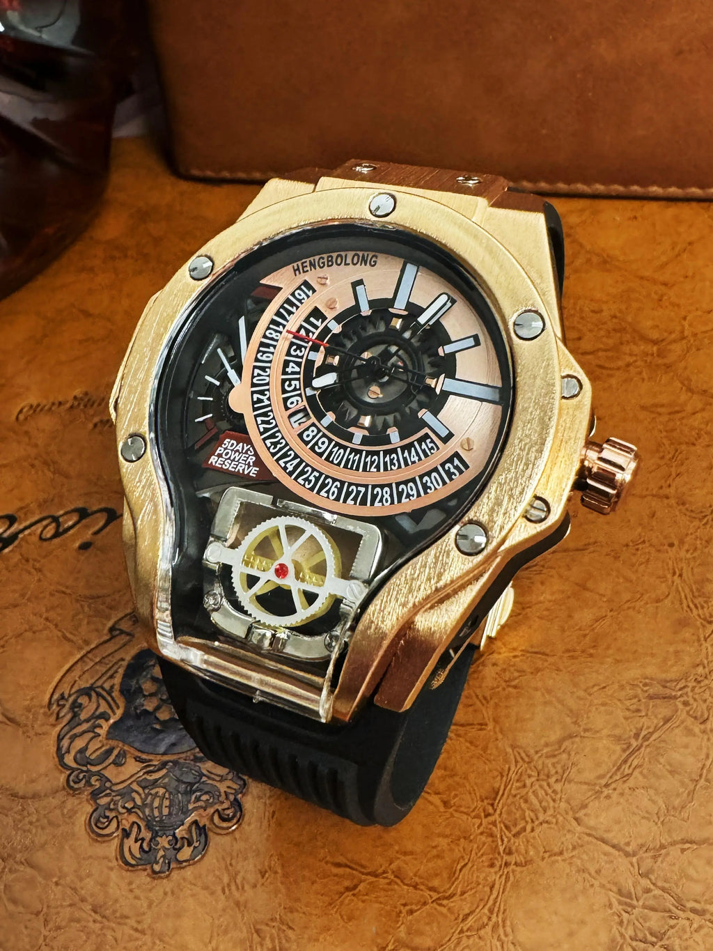 Men's Punk Style Mechanical Design Quartz Watch, Fashion Watch for Party, Daily Clothing Decor, Trendy All-match & Exquisite Watch for Birthday Gift with Box