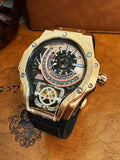 Men's Punk Style Mechanical Design Quartz Watch, Fashion Watch for Party, Daily Clothing Decor, Trendy All-match & Exquisite Watch for Birthday Gift with Box