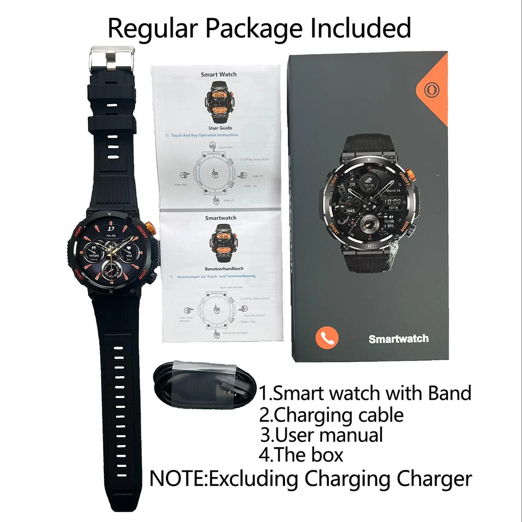 Military Smartwatches (Call Reception/Number Dialing) with LED Flashlight 1.46-inch High-Definition Outdoor Tactical Strong Smart Watch for Sports and Fitness Tracking, Weather , Information Push Voice Assistant, Clock Display Suitable for IOS and Android