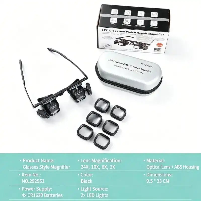 Unisex Hands-Free Head Mount Magnifier, Adjustable 2x-24x Lenses, LED Lighting, Compact Portable Phone Accessory for Sports & Outdoor Hobbyists’ Precision Repair Tools and Gadgets