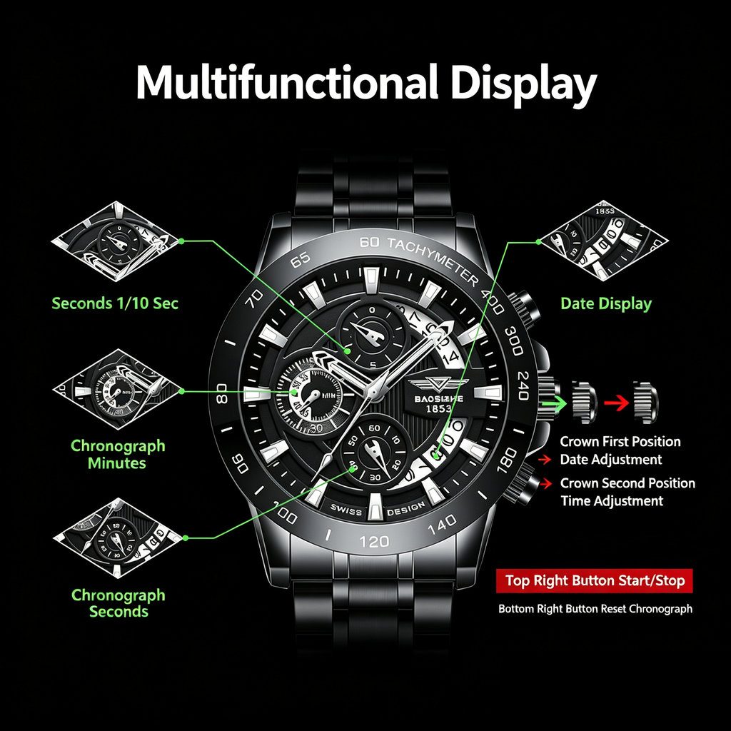 Dizhi Trendy Black Knight Steel Band Men's Fashion Multifunctional Luminous Waterproof Business-Style Quartz Watch