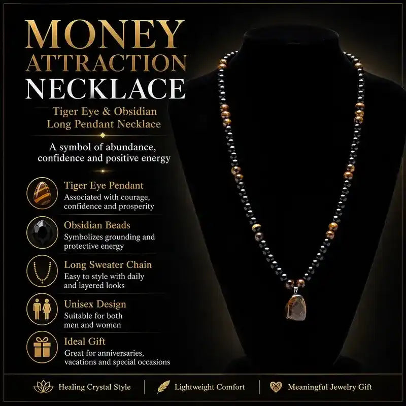 ARPURRAINA Tiger Eye Crystal Necklace, 69cm/27.1in Unisex Sweater Chain Healing Pendant, Abundance-Attracting Jewelry for Women, Theme Party Accessory, Unique Cool Anniversary Gift