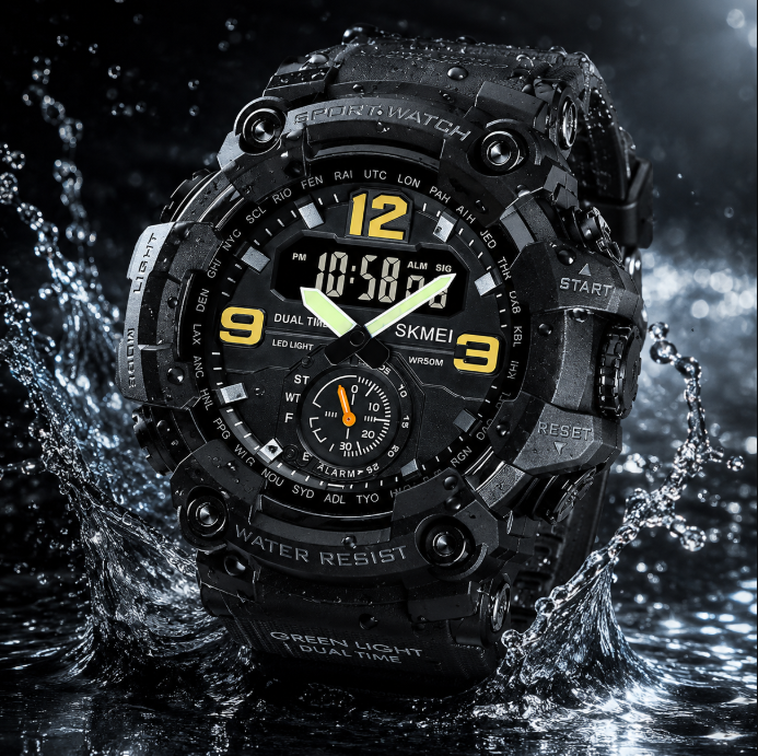 Men's Tactical Analog-Digital Sports Chronograph Watch - 50M Water-Resistant, Large Dual Display, Luminous, Alarm, Adjustable Rubber Strap, 56mm Case, Outdoor Fitness Accessory