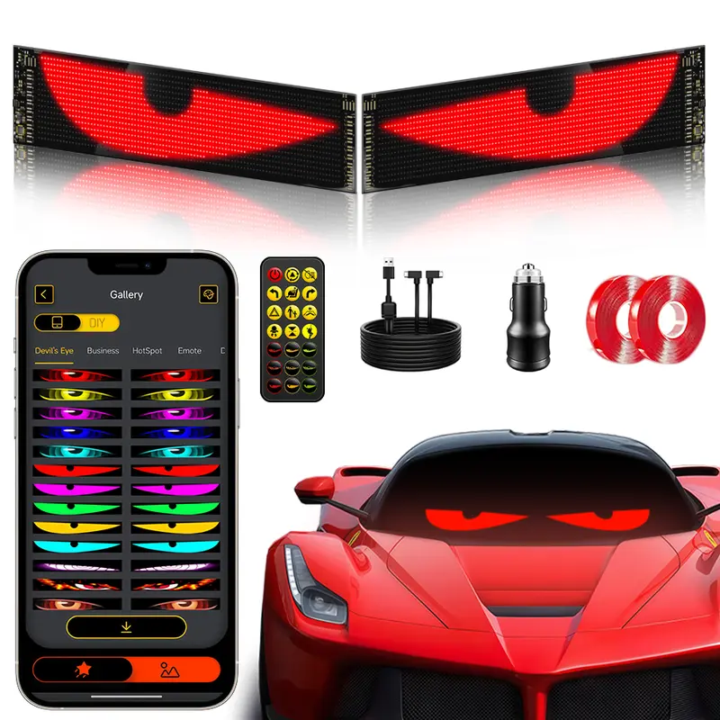 Devil's Eye High-Brightness LED Windshield Display, 15*4''/23*5'' Programmable LED Matrix Panel, Ojos Led Para Carro, USB-Powered with Remote & App Control for Sedans, SUVs & Medium Trucks