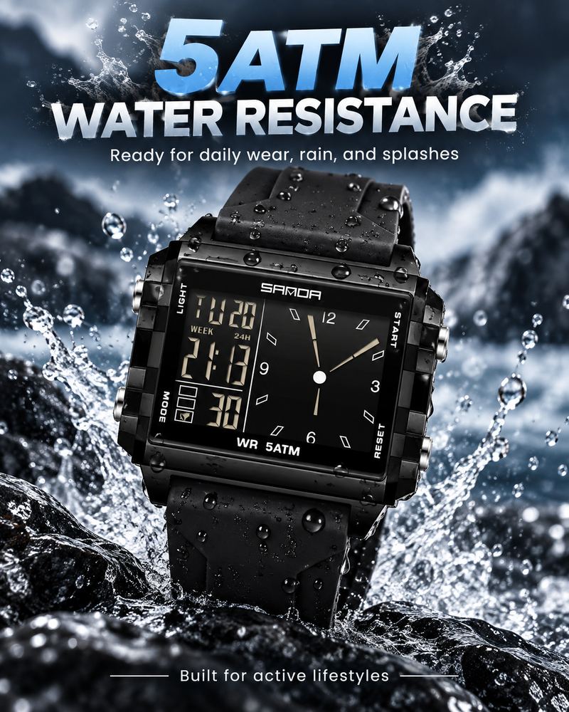 Unisex Analog-Digital Fashion Watch, Waterproof Luminous Multi-Function Youth Style Watch with Countdown Timer, Perfect for Casual Wear
