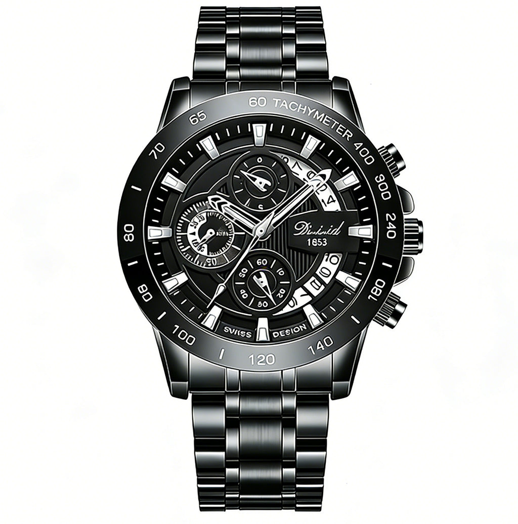 Dizhi Trendy Black Knight Steel Band Men's Fashion Multifunctional Luminous Waterproof Business-Style Quartz Watch