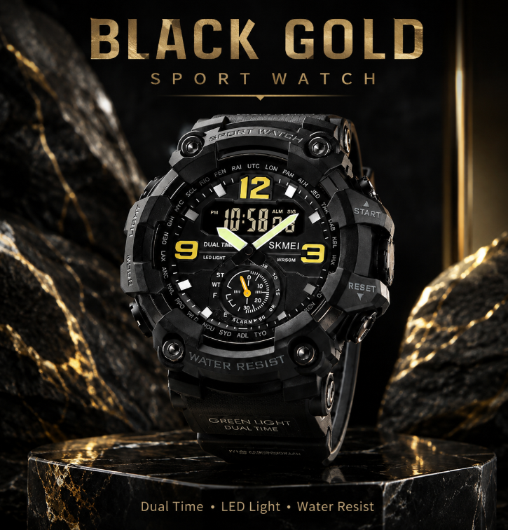 Men's Tactical Analog-Digital Sports Chronograph Watch - 50M Water-Resistant, Large Dual Display, Luminous, Alarm, Adjustable Rubber Strap, 56mm Case, Outdoor Fitness Accessory